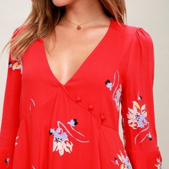Free People Time On My Side Red Floral Mini Dress Y2K - Picture 5 of 8